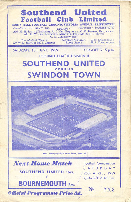 <b>Saturday, April 18, 1959</b><br />vs. Southend United (Away)